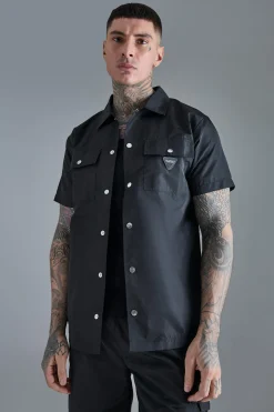 Tall Regular Patch Pocket Nylon Man Overshirt | BoohooMAN UK