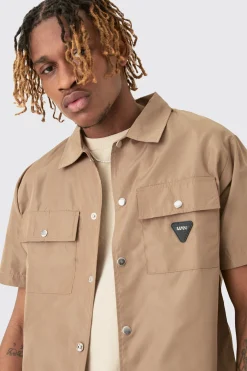 Tall Regular Patch Pocket Nylon Man Overshirt | BoohooMAN UK