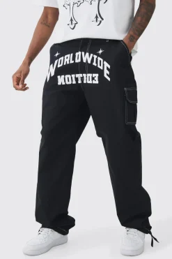 Tall Relaxed Cargo Worldwide Print Trouser | BoohooMAN UK