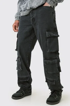 Tall Relaxed Fit Acid Wash Cargo Jean | BoohooMAN UK