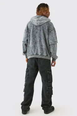 Tall Relaxed Fit Acid Wash Cargo Jean | BoohooMAN UK