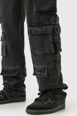 Tall Relaxed Fit Acid Wash Cargo Jean | BoohooMAN UK