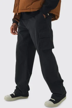Tall Relaxed Fit Fixed Waist Cargo Trousers | BoohooMAN UK