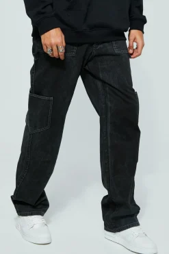 Tall Relaxed Fit Washed Carpenter Cargo Trouser | BoohooMAN UK
