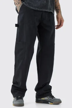 Tall Relaxed Fit Washed Carpenter Cargo Trouser | BoohooMAN UK