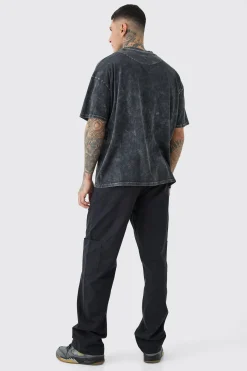 Tall Relaxed Fit Washed Carpenter Cargo Trouser | BoohooMAN UK