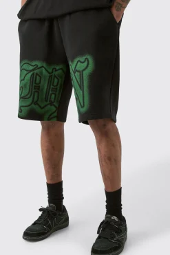 Tall Relaxed Gothic Man Grafitti Spray Short | BoohooMAN UK