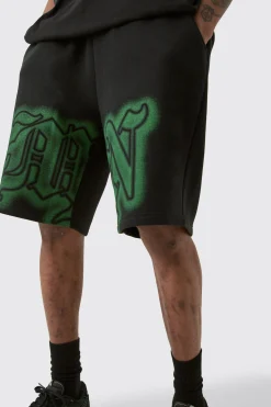 Tall Relaxed Gothic Man Grafitti Spray Short | BoohooMAN UK