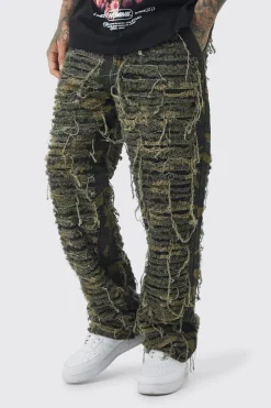 Tall Relaxed Heavily Distressed Camo Trouser | BoohooMAN UK