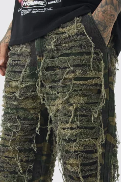Tall Relaxed Heavily Distressed Camo Trouser | BoohooMAN UK