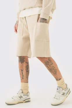 Tall Relaxed Heavyweight Ribbed Cargo Short | BoohooMAN UK