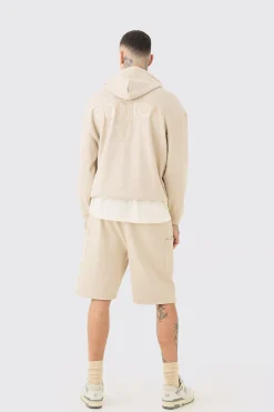 Tall Relaxed Heavyweight Ribbed Cargo Short | BoohooMAN UK