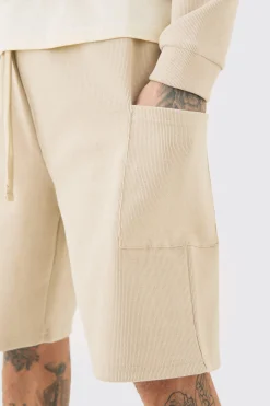 Tall Relaxed Heavyweight Ribbed Cargo Short | BoohooMAN UK