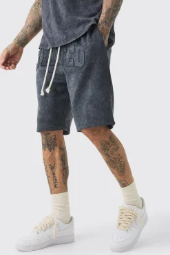 Tall Relaxed Limited Applique Washed Jersey Shorts | BoohooMAN UK