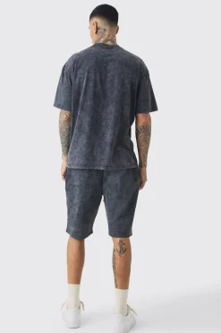 Tall Relaxed Limited Applique Washed Jersey Shorts | BoohooMAN UK