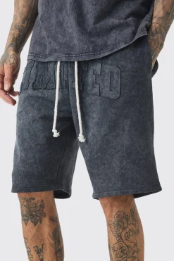 Tall Relaxed Limited Applique Washed Jersey Shorts | BoohooMAN UK