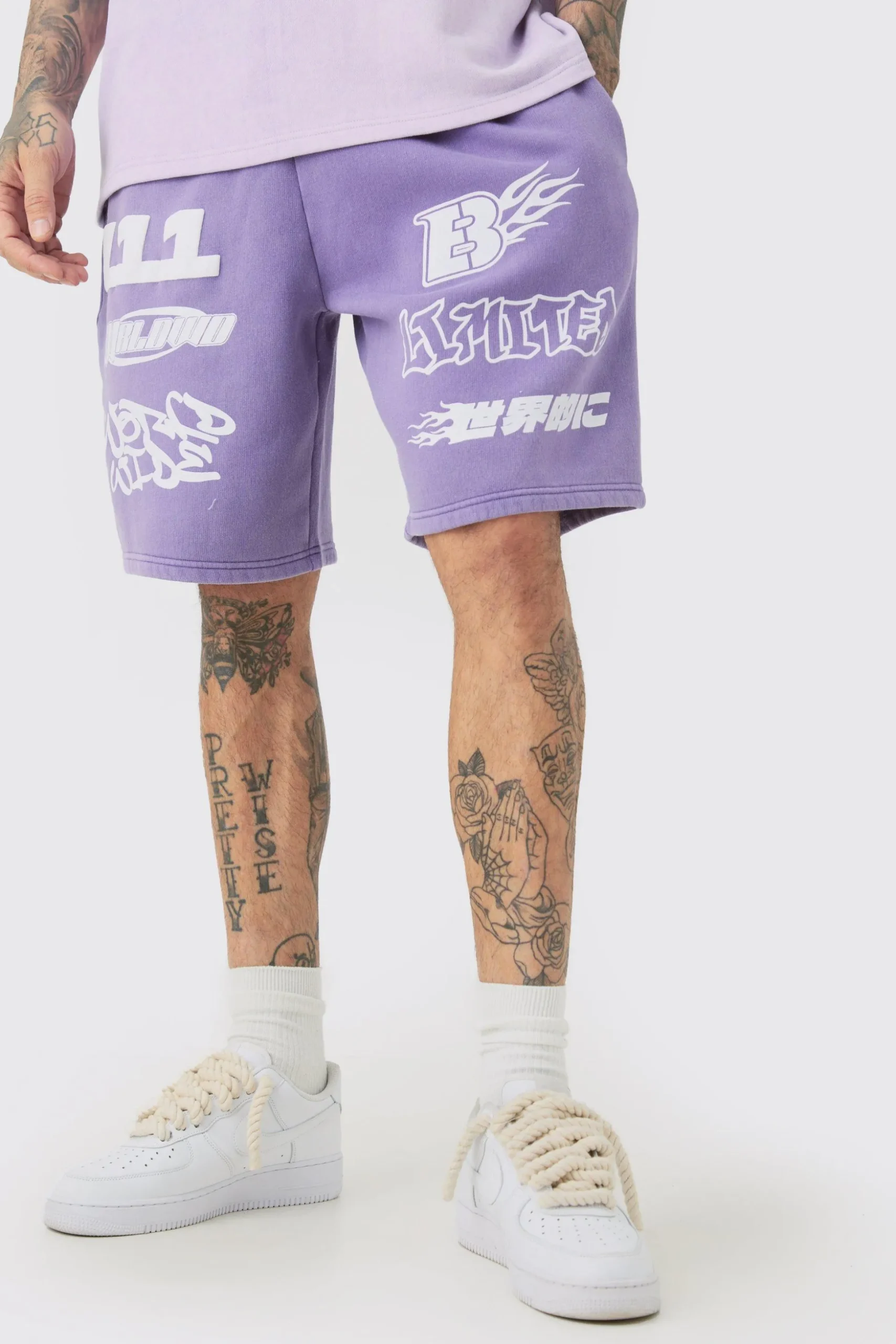 Tall Relaxed Moto Puff Print Washed Shorts | BoohooMAN UK