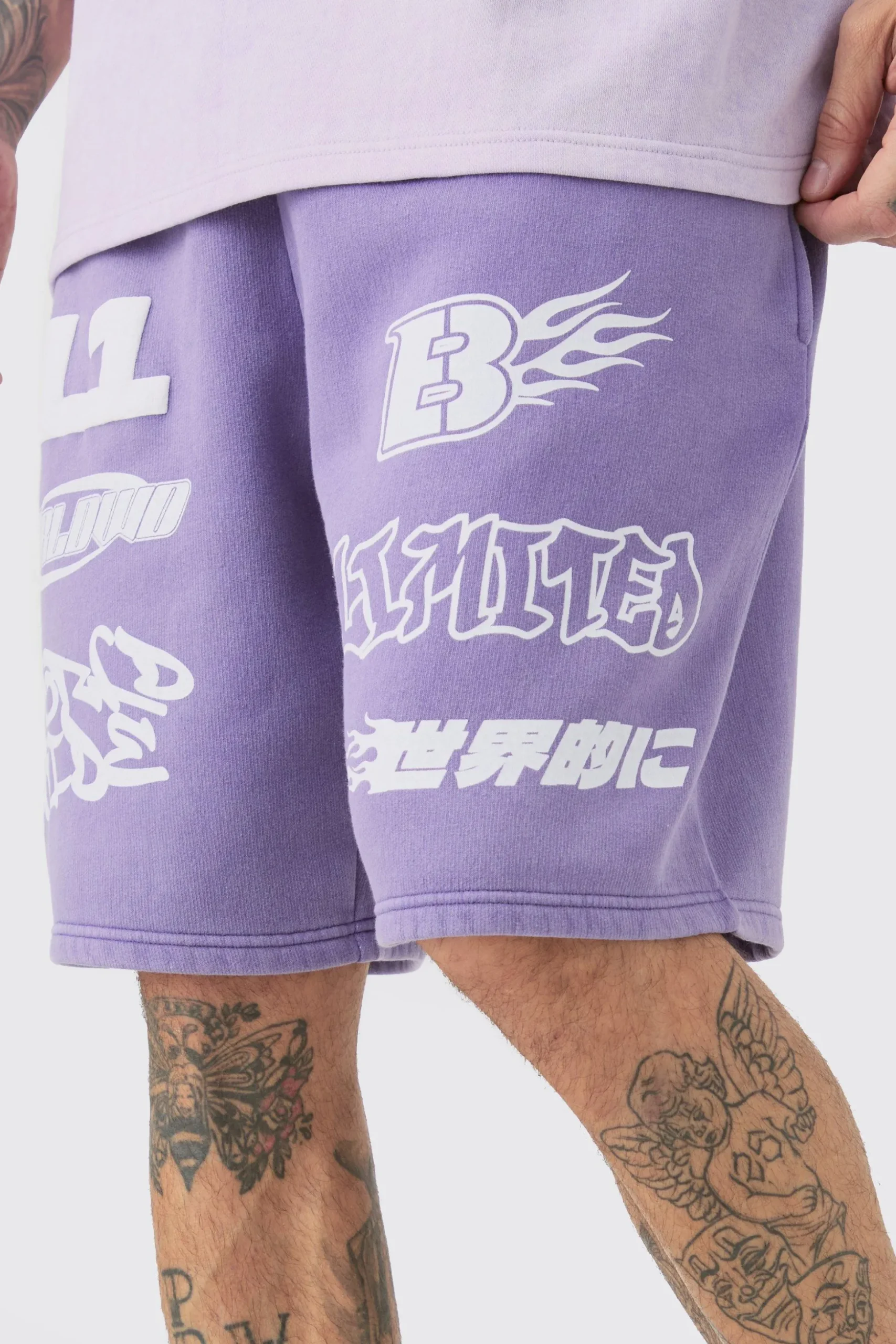 Tall Relaxed Moto Puff Print Washed Shorts | BoohooMAN UK