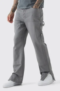 Tall Relaxed Overdye Carpenter Split Hem Trouser In Charcoal | BoohooMAN UK