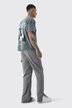 Tall Relaxed Overdye Carpenter Split Hem Trouser In Charcoal | BoohooMAN UK