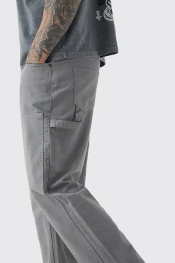 Tall Relaxed Overdye Carpenter Split Hem Trouser In Charcoal | BoohooMAN UK
