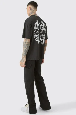 Tall Relaxed Overdye Carpenter Split Hem Trouser In Black | BoohooMAN UK