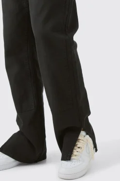 Tall Relaxed Overdye Carpenter Split Hem Trouser In Black | BoohooMAN UK