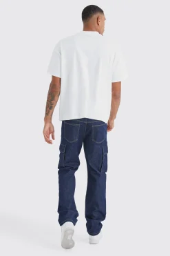 Tall Relaxed Rigid Cargo Jeans | BoohooMAN UK