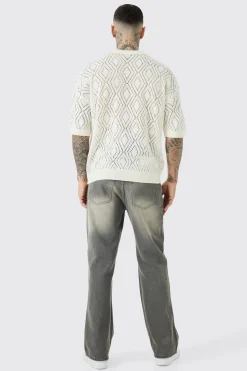 Tall Relaxed Rigid Flare Self Fabric Applique Gusset Jeans | BoohooMAN UK