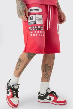Tall Relaxed Washed Applique Moto Jersey Shorts | BoohooMAN UK