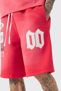 Tall Relaxed Washed Applique Moto Jersey Shorts | BoohooMAN UK