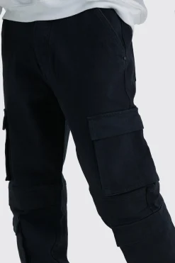 Tall Relaxed Washed Multi Pocket Cargo Jeans | BoohooMAN UK