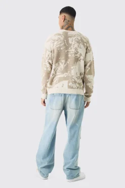 Tall Renaissance Oversized Knitted Sweat | BoohooMAN UK