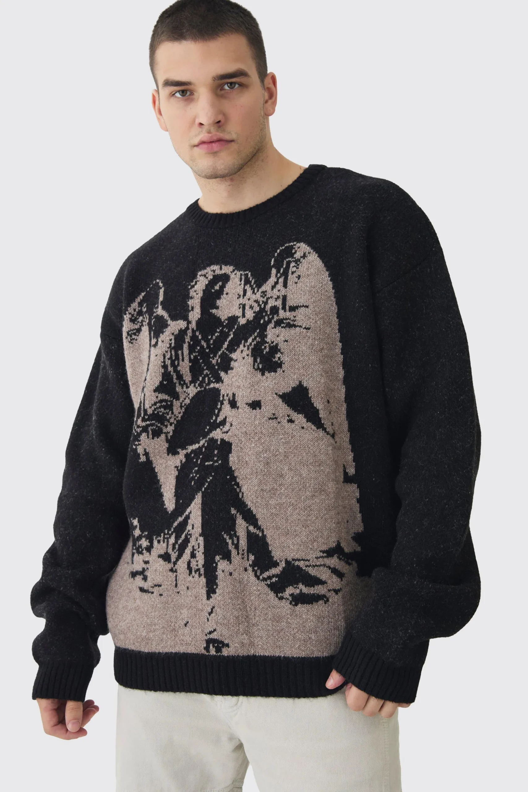 Tall Renaissance Oversized Fluffy Knitted Sweat | BoohooMAN UK