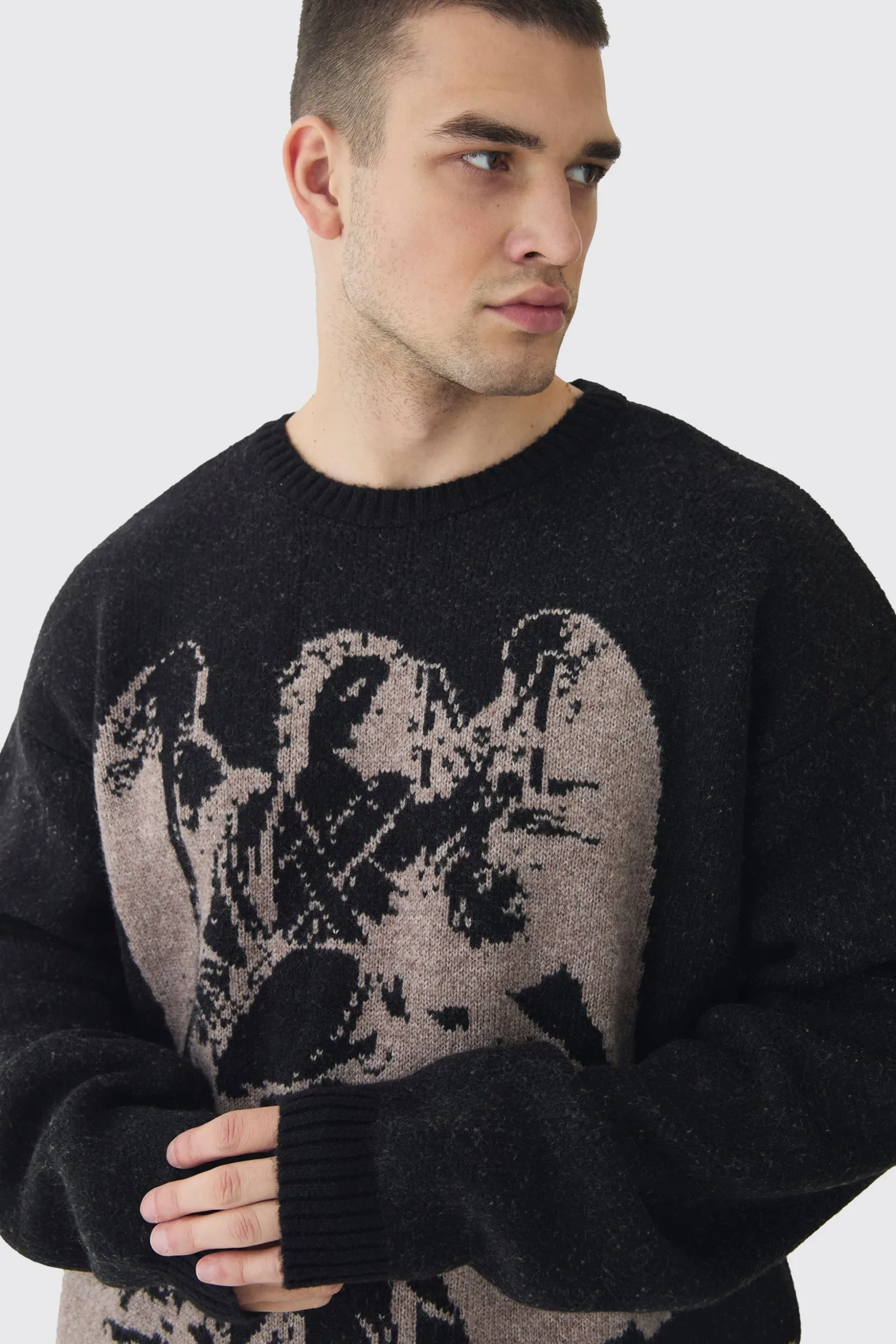 Tall Renaissance Oversized Fluffy Knitted Sweat | BoohooMAN UK