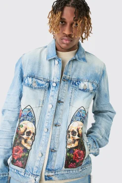 Tall Renaissance Panel Denim Jacket | BoohooMAN UK