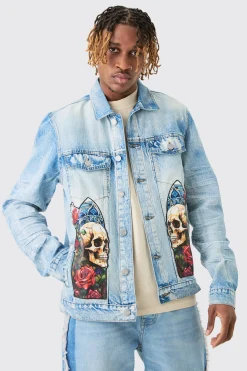 Tall Renaissance Panel Denim Jacket | BoohooMAN UK
