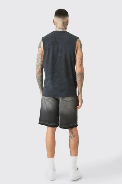 Tall Renaissance Tank In Acid Wash Grey | BoohooMAN UK