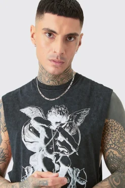 Tall Renaissance Tank In Acid Wash Grey | BoohooMAN UK