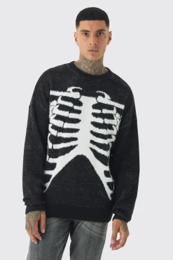 Tall Rib Cage Oversized Knitted Jumper | BoohooMAN UK