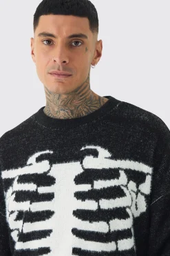 Tall Rib Cage Oversized Knitted Jumper | BoohooMAN UK
