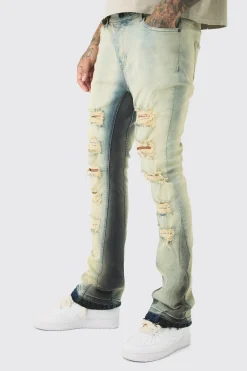 Tall Ripped Gusset Detail Stretch Skinny Flared Jeans | BoohooMAN UK