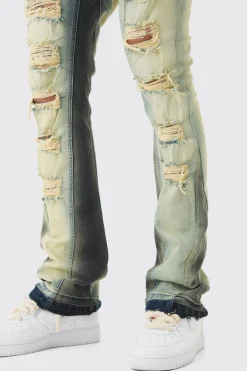 Tall Ripped Gusset Detail Stretch Skinny Flared Jeans | BoohooMAN UK