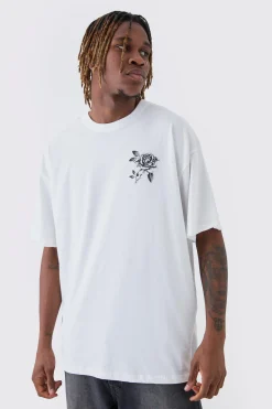 Tall Rose Back Printed Oversized T-Shirt | BoohooMAN UK