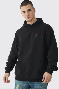 Tall Rose Embroidered Hoodie | BoohooMAN UK