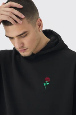 Tall Rose Embroidered Hoodie | BoohooMAN UK