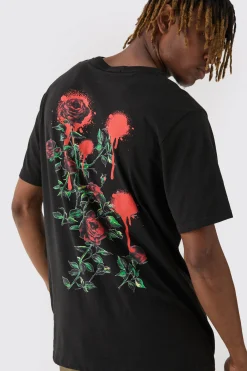 Tall Rose Floral Back Print T-shirt | BoohooMAN UK