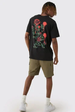 Tall Rose Floral Back Print T-shirt | BoohooMAN UK