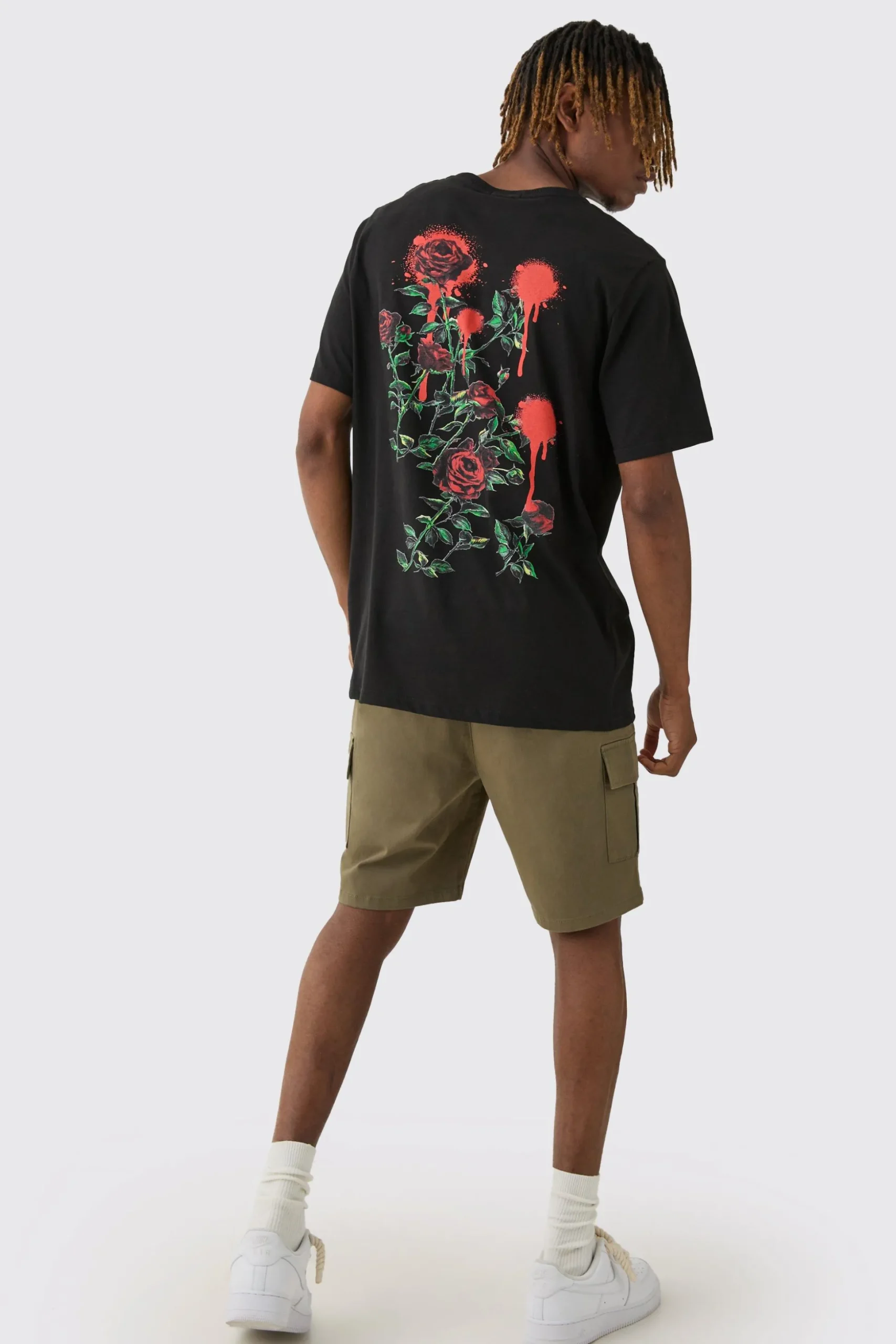 Tall Rose Floral Back Print T-shirt | BoohooMAN UK