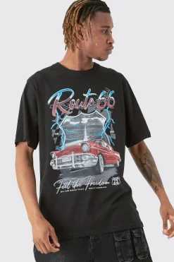 Tall Route 66 Racer Printed T-shirt In Black | BoohooMAN UK